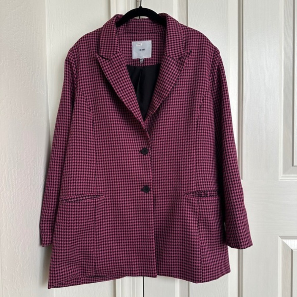 ICHI Magenta & Black Houndstooth Blazer - Size 36 (US Small)